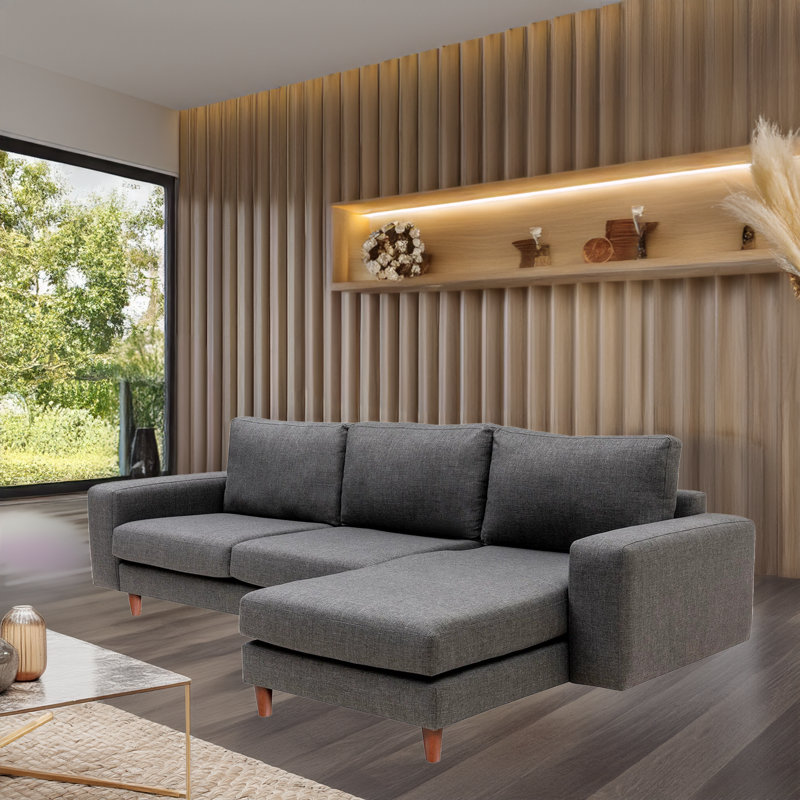 Upholstered L-Shaped Sectional, Gray, Right Hand Facing