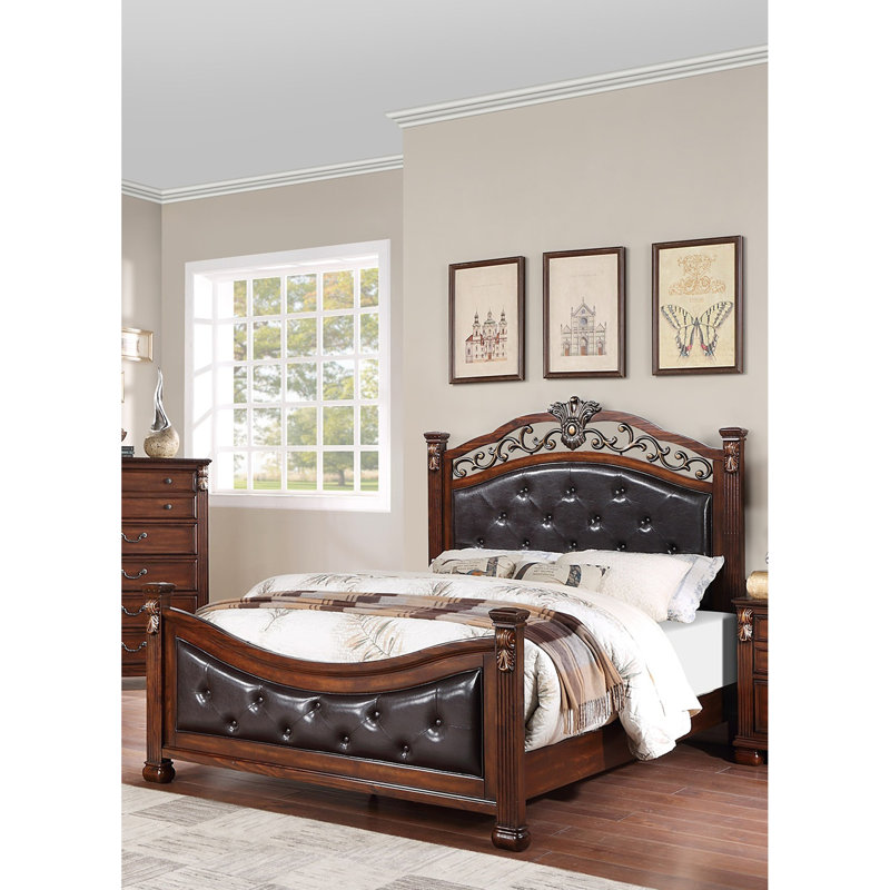 Tête de lit formelle et traditionnelle avec tête de lit capitonnée en simili cuir, Grand lit, Cherry