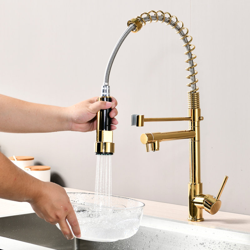 Robinet de cuisine moderne à bec rétractable - Acier inoxydable, poignée simple, résistant aux égratignures et à la rouille, pivotant à 360 degrés, évier à débit de 1,8 gallon par minute, égratignures, taches, débit