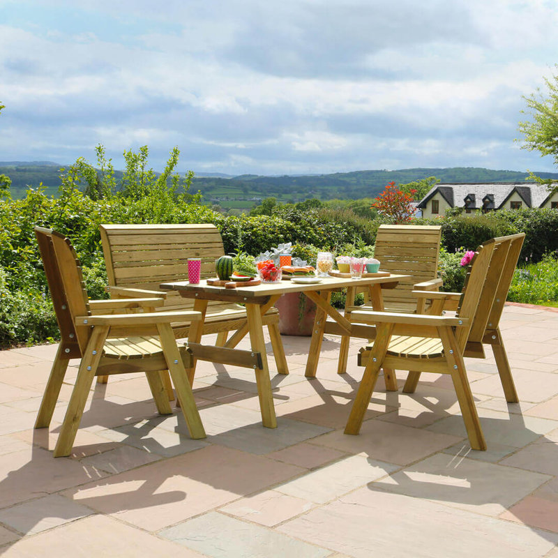 Strait 6 - Person Wood Patio Dining Set with Rectangular Table