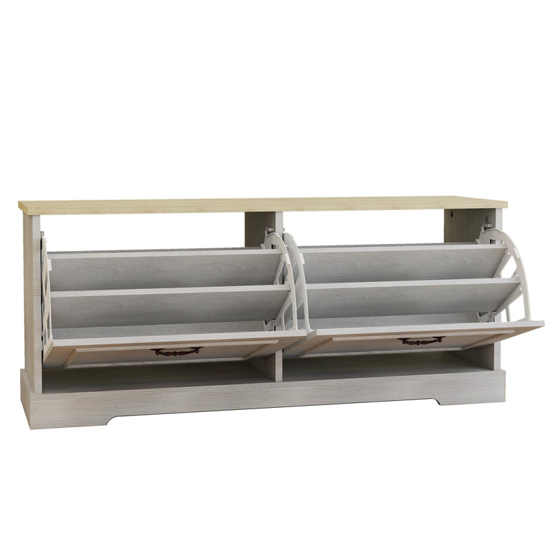 Shoe Storage Bench With 2 Flip Drawers And Adjustable Shelf For Entryway, Hallway, Bedroom, 17.71" H x 41.33" W x 11.81" D