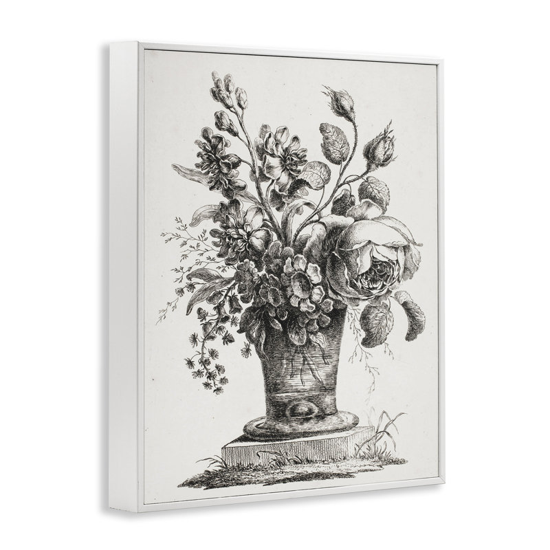 Support à fleur antique, estampe numérique, lettré et doublé, H 14 po x l 11 po, Giclée encadrée blanc bord de mer