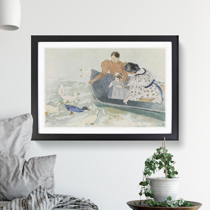 Feeding the Ducks by Mary Cassatt - Picture Frame Painting, 48cm H x 65cm W x 2cm D, Black Framed