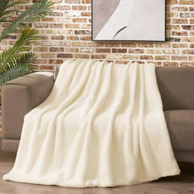 60" x 80" Solid Rabbit Mink Faux Fur Reversible Throw Blanket, Luxury Soft Plush Decorative Blanket for Sofa Couch Bedroom