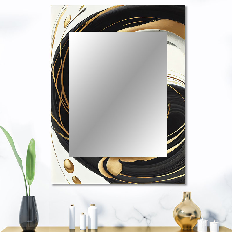 Gold Glamour Circle II - Marble Unique Wall Mirror Decor, Modern Large Mirror, Printed Metal Art, 40" x 30"