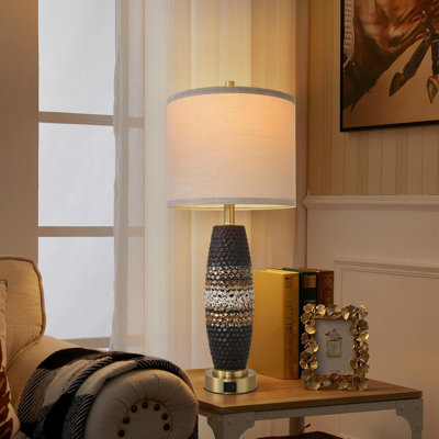 Ensemble de 2 lampes de chevet à intensité variable avec abat-jour en tissu Farmhouse, port USB Type-C, commande tactile à 3 voies pour la chambre à coucher, le salon, le bureau, glacière à changement de four de 27 pouces de hauteur
