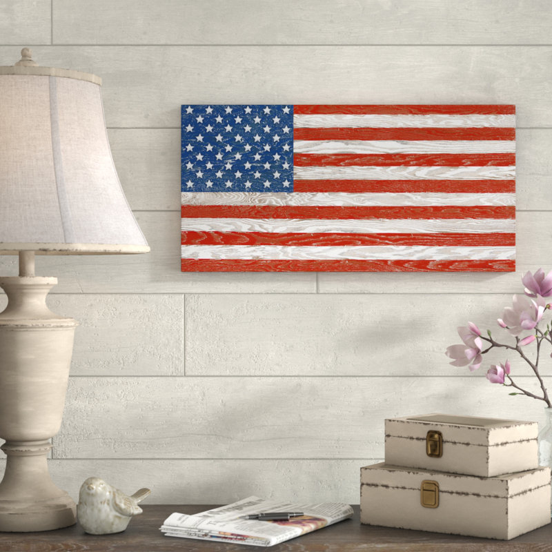 'Old Glory on Wood 1' Graphic Art Print on Wrapped Canvas, 10" H x 19" W
