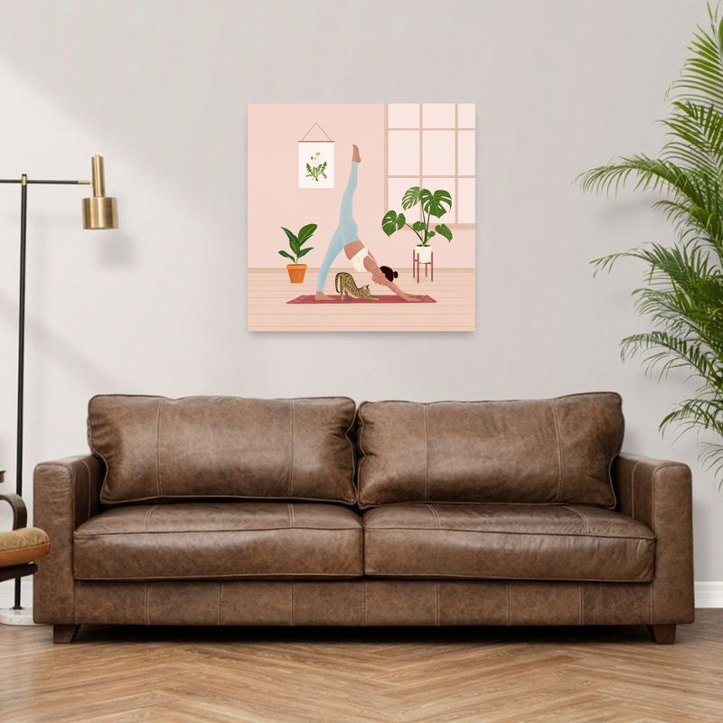 «Yoga with my cat», art mural moderne, 36" H x 36" W