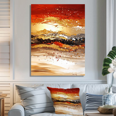 Golden And Red Coastal Horizon II - Nautical Metal Wall Decor, Coastal Metal Print