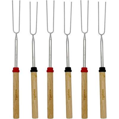 Nexgrill Extendable Roasting Grill Fork Stick, 6-pack 32" Roasting Sticks, Dual Fork Grilling & Cooking Accessory For Bbqs, Tailgating, Camping, Outdoor Cooking, 530-0023g