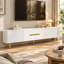 Meuble télé blanc moderne pour téléviseurs jusqu'à 85 pouces, meuble télé minimaliste avec 4 placards et pieds en métal