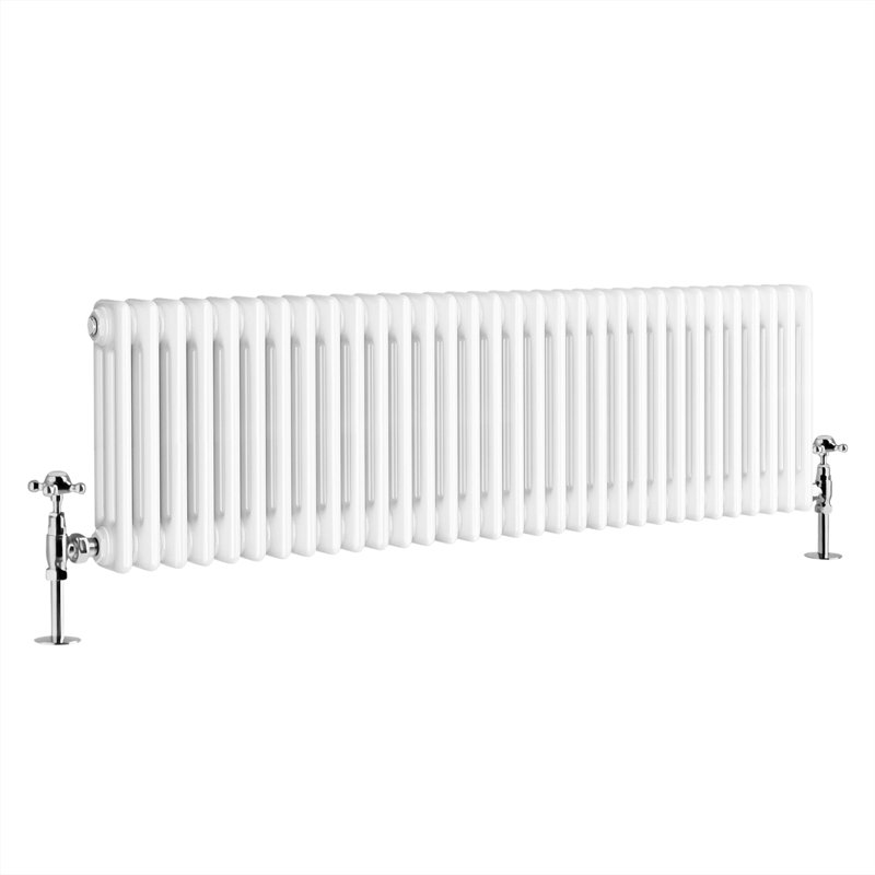 Vallie Horizontal Traditional Column Cast Iron Style Designer Radiator, White, 60cm H x 83cm W
