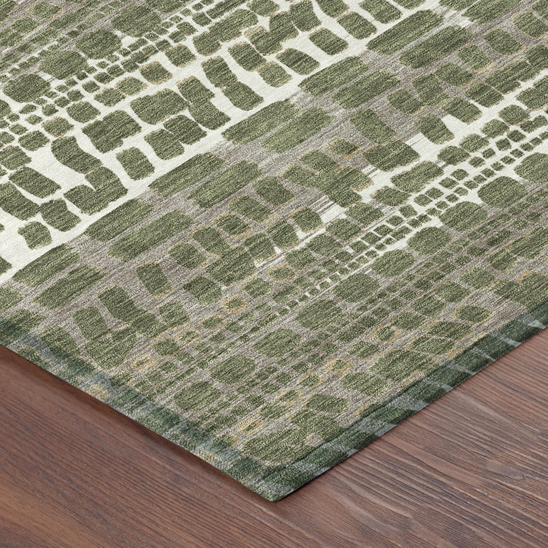 Machine Washable Indoor/Outdoor Chantille ACN2540 Abstract Rug, Rectangle 1'8" x 2'6", Olive