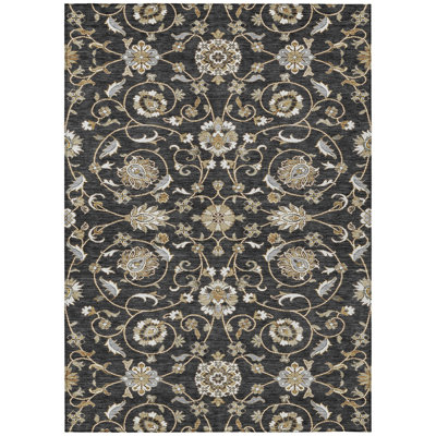 Machine Washable Indoor/Outdoor Segin ACN1149 Black Rug