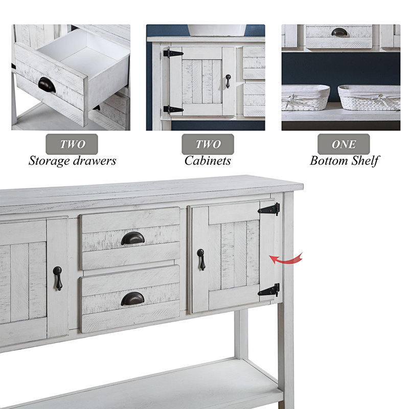 Alcimon Sideboard,Console Table with 2 Drawers and Cabinets,Buffet Server Cabinet, Antique White