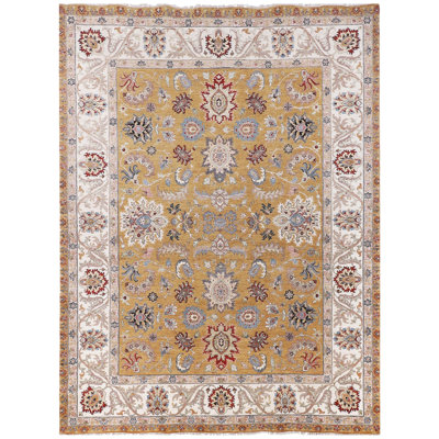 Tapis doré et ivoire de haute qualité noué à la main