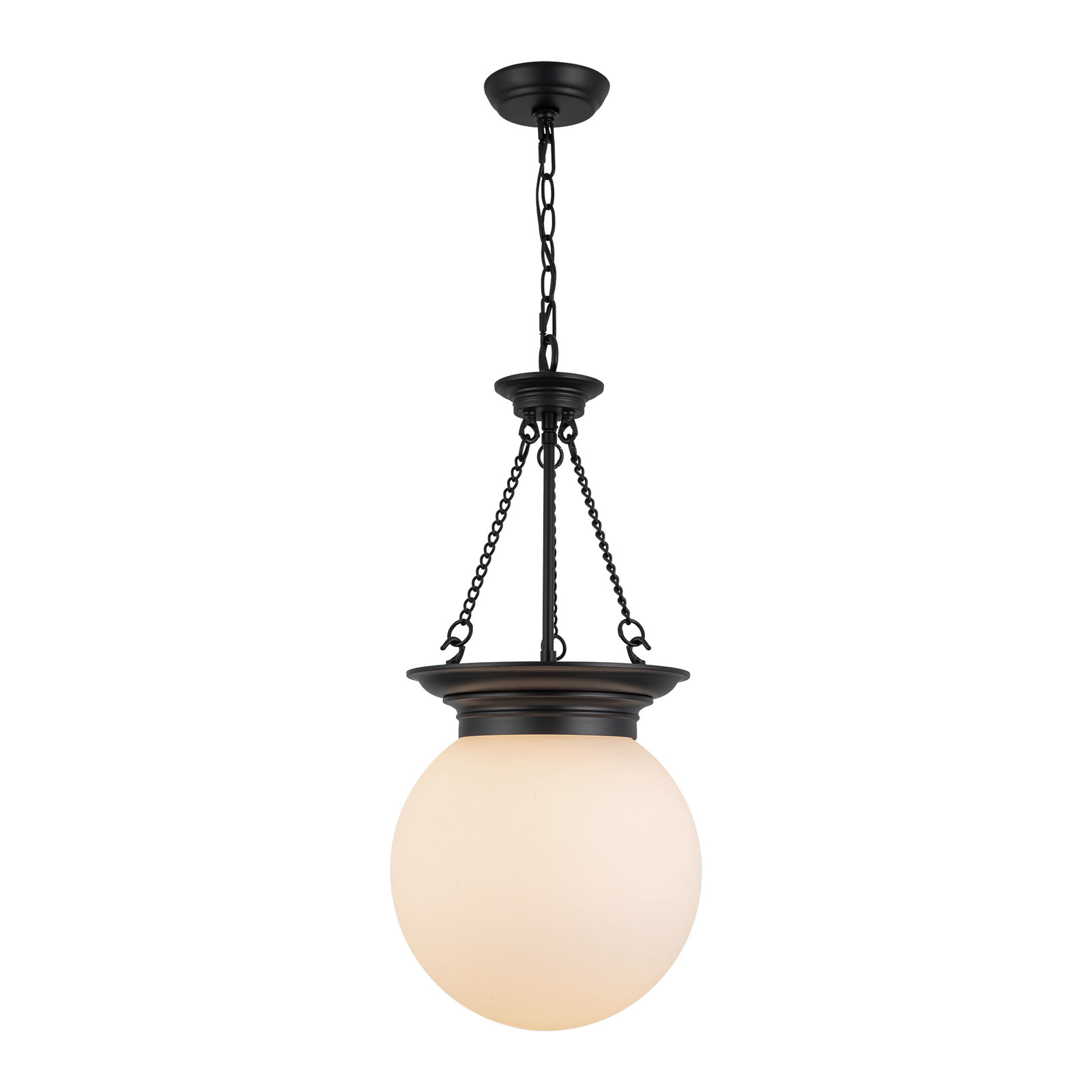 Madelyn 12-in Pendant with Opal Glass, Black/Opal Glass