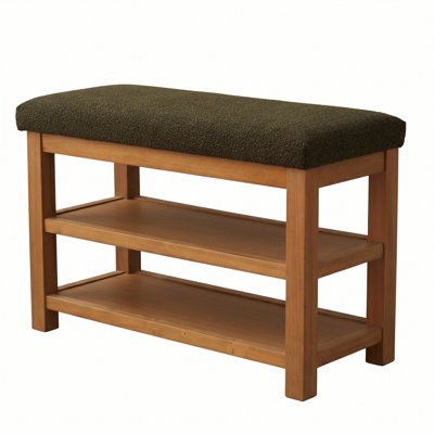 Boucle Upholstered Bench with Shoe Storage