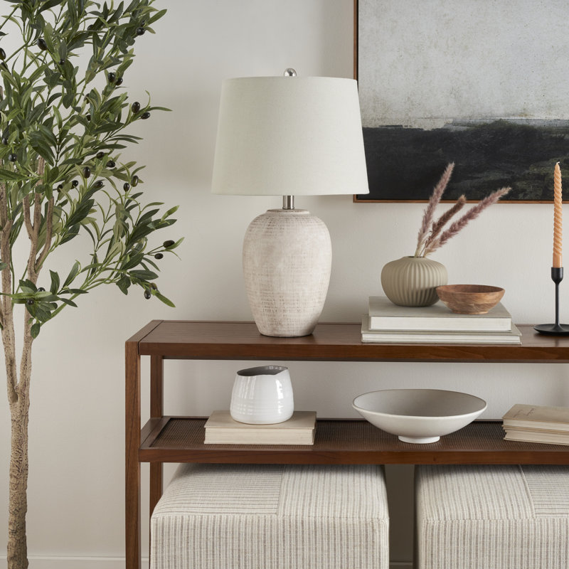 Brejon Ceramic Table Lamp, Beige, Ivory