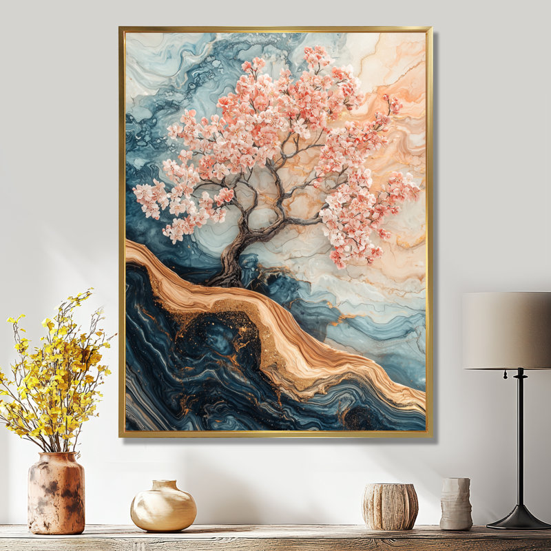 Hemphill - salon d'art mural floral, H 40 po x l 30 po, Impression encadrée flottante, Doré