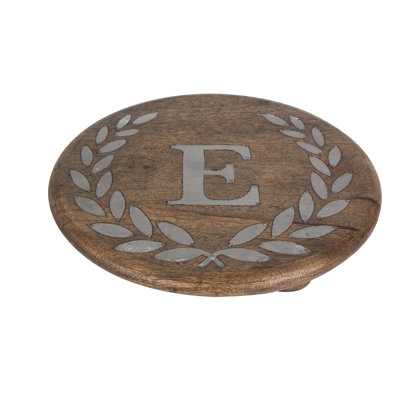 Heritage Collection Mango Wood Round Trivet With Letter "E"