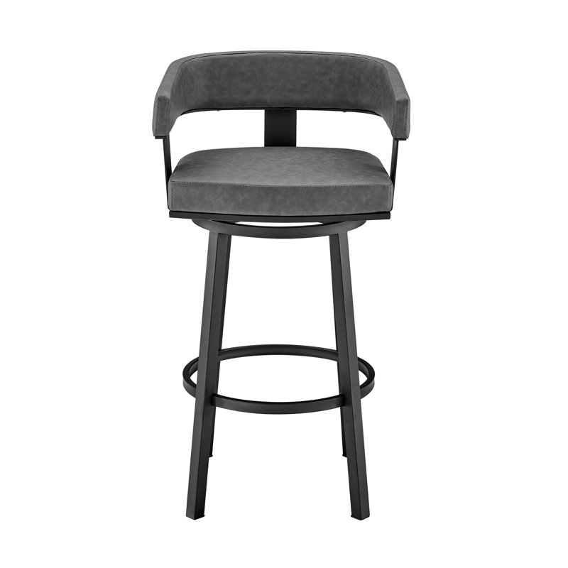 Chaise de bar pivotante à dossier bas en similicuir et fer 30 po gris et noir