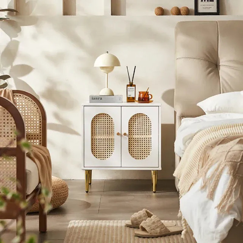 Lille 2 Door Rattan Bedside Cabinet, White