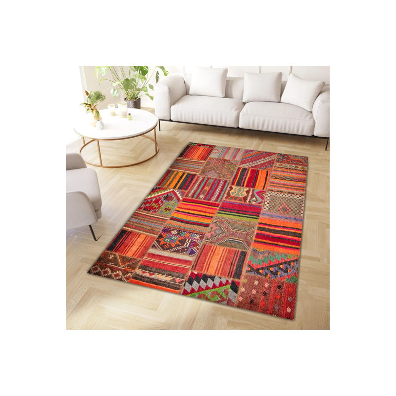 Tapis orange lavable à la machine, Rectangle 5 pi 1 po x 7 pi 7 po