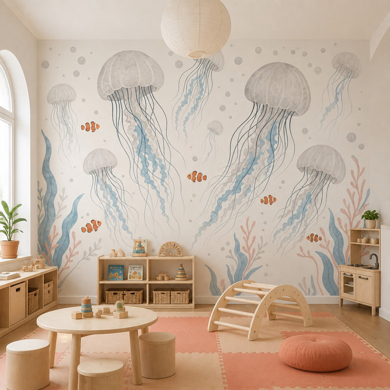 Papier peint sous-marin méduse amovible, 140"x108", Non-Woven Nonpasted