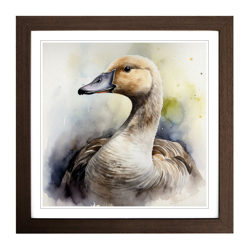 Goose Watercolour - Single Picture Frame Print on Wood, Walnut