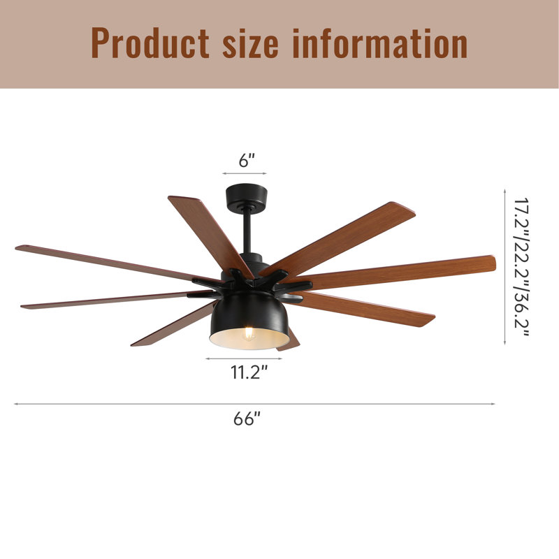 Ventilateur de plafond avec vent 6 vitesses et 8 pales à deux couleurs avec moteur à courant continu réversible et télécommande