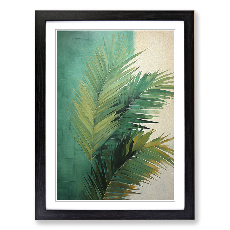 Palm Leaf Gestural - Single Picture Frame Print on Wood, Black Framed, 46cm H x 34cm W x 2" D