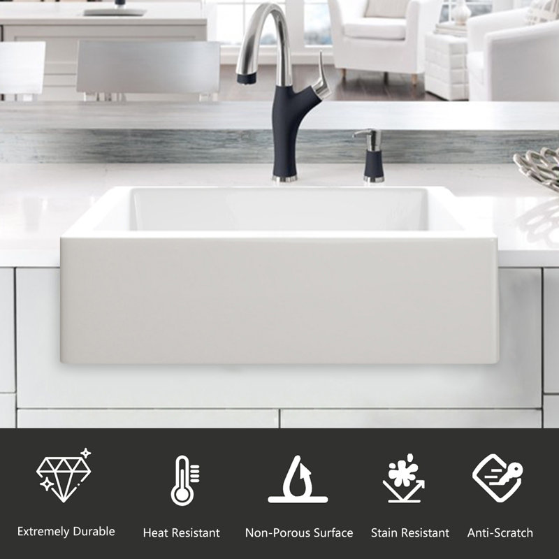 Farmhouse Single Basin Kitchen Sink, 8" H x 24" L x 19" W