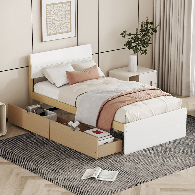 Platform Storage Bed, Light Oak