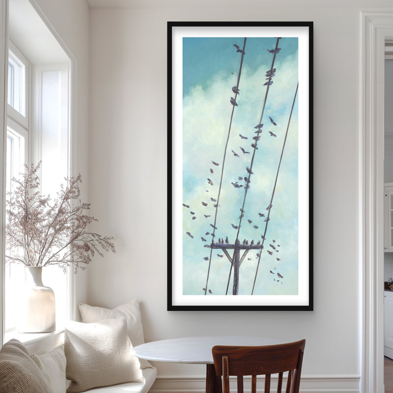 Oiseaux sur fil électrique | Reproduction encadrée matte pour la décoration intérieure