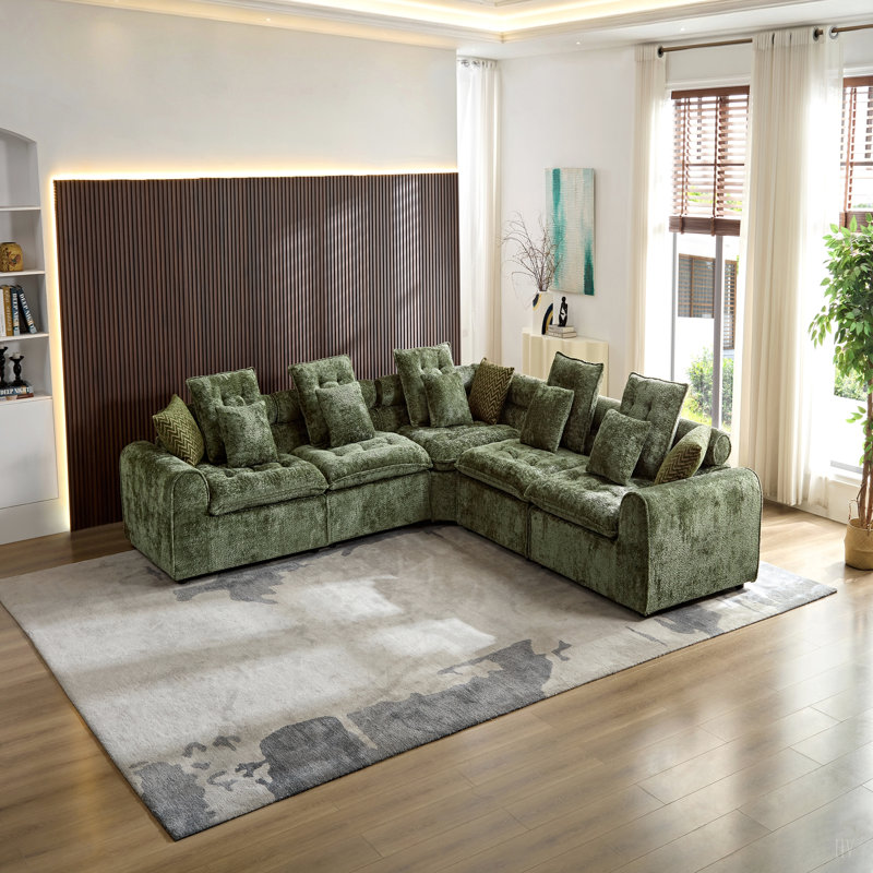 Canapé modulaire en laine d'agneau moelleux de 124,3 po, canapé d'angle surdimensionné en forme de L surdimensionné, grand canapé moelleux et moelleux avec coussins décoratifs pour le salon