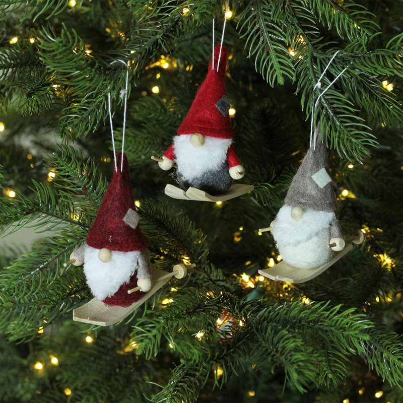 Ensemble de 3 décorations de Noël gnome de ski rouges et grises 4 po
