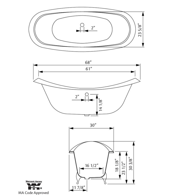 Regency 68'' x 31'' Soaking Cast Iron Bathtub, White, White Interior with White Exterior