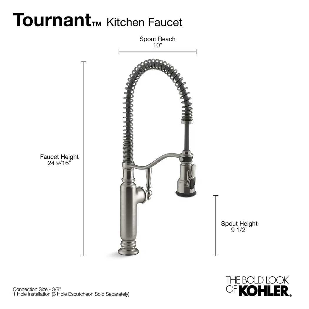 Kohler Tournant Pre-Rinse Kitchen Faucet, Matte Black