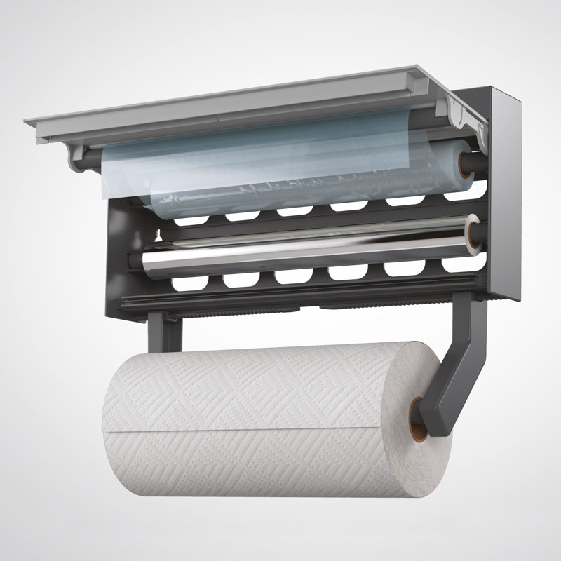 Tango INOX kitchen roll holder, holder for 3 rolls and accessories, stainless steel