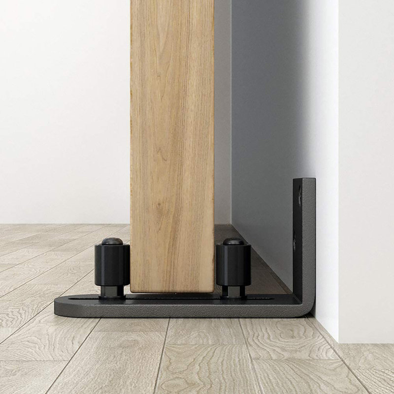 LAZ Black Steel Guide Barn Door Guide Wall Guide With Bottom Adjustable Roller