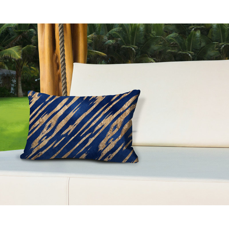 Coussin lombaire intérieur / extérieur abstrait Sana, Bleu marine / or
