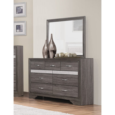 Unique Style Bedroom 1pc Dresser of Drawers Hidden Drawers and Sliver Glitter Wooden Furniture