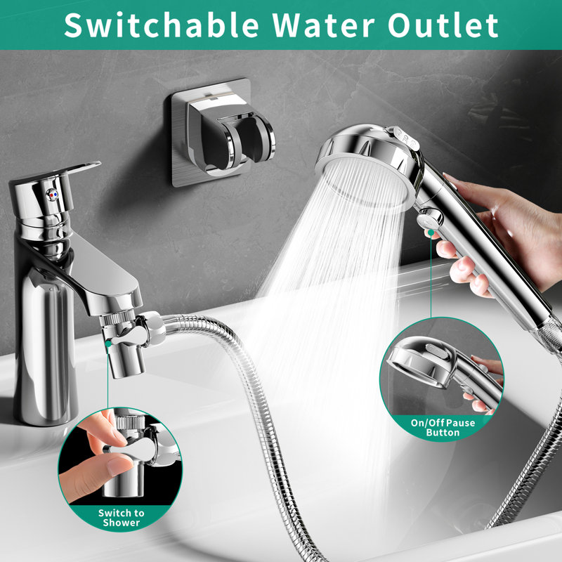 Accessoire de pomme de douche filtrée à main et de robinet avec inverseur, Chrome poli