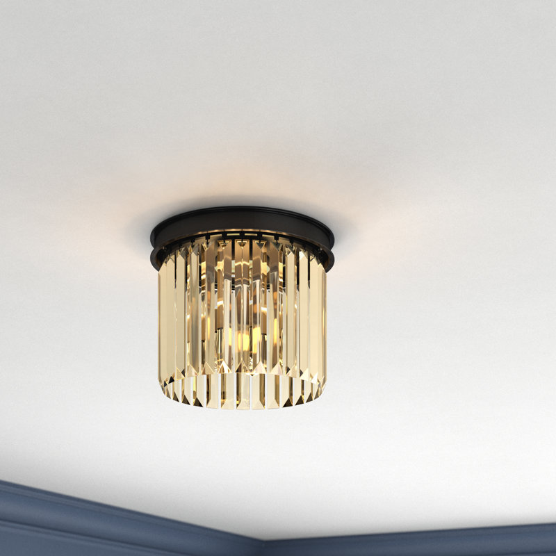 Plafonnier encastré cylindrique unique à 3 lumières de 12 po Yazmin, Transparent, Noir mat