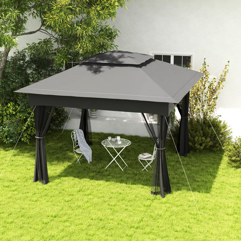 11' X Pop Up Canopy Gazebo, Outdoor Patio Shelter With Removable Zipper Netting. Instant Tent For Backyard, Garden. Dark Gray. 114 Sq Ft Shade, Carry Bag Supplied Pop-Up Canopy, Gazebo Zippered Net.