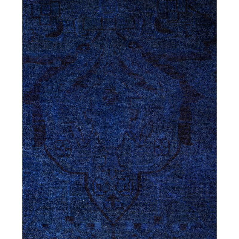 Overdyed Hand-Knotted Wool Modern-Contemporary Blue Area Rug 9' 4" x 12' 1"
