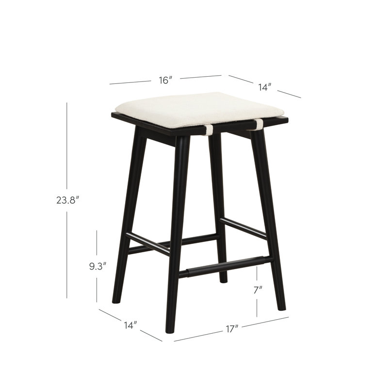 Barker Upholstered Counter Stool with Solid Wood Frame, Cream Boucle/Black Frame, 2