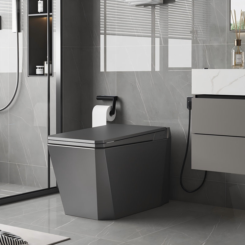 12" Rough-In Gray Fully Automatic Siphonic Smart Toilet featuring sensor auto lid opening, night light, adjustable temperature and aroma diffuser function