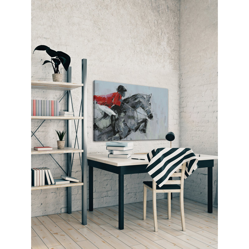 «Équestre, saut», peinture sur toile tendue, H 20 po x l 30 po x P 1,5 po